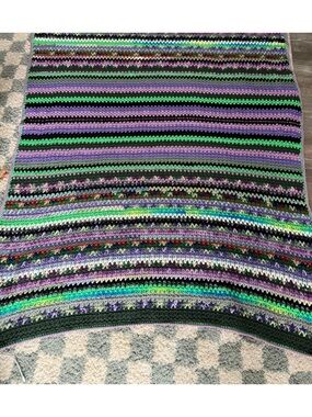 VTG Handmade Crochet Granny Square Afghan Blanket Throw Multi Color Boho Purple